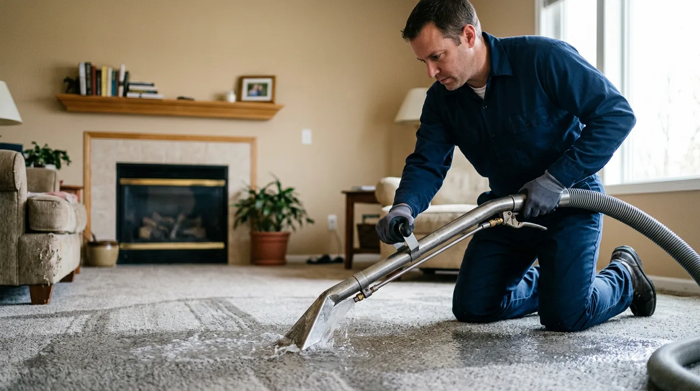 Water damage restoration technician working near Xenia, IL